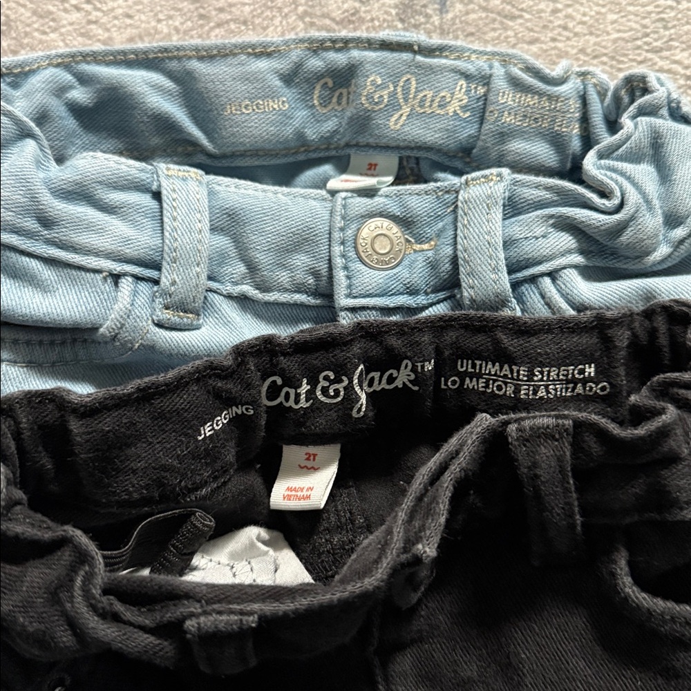 Set of Two Cat & Jack Kids Jeans Jeggings- Light Blue and Black - Picture 7 of 11